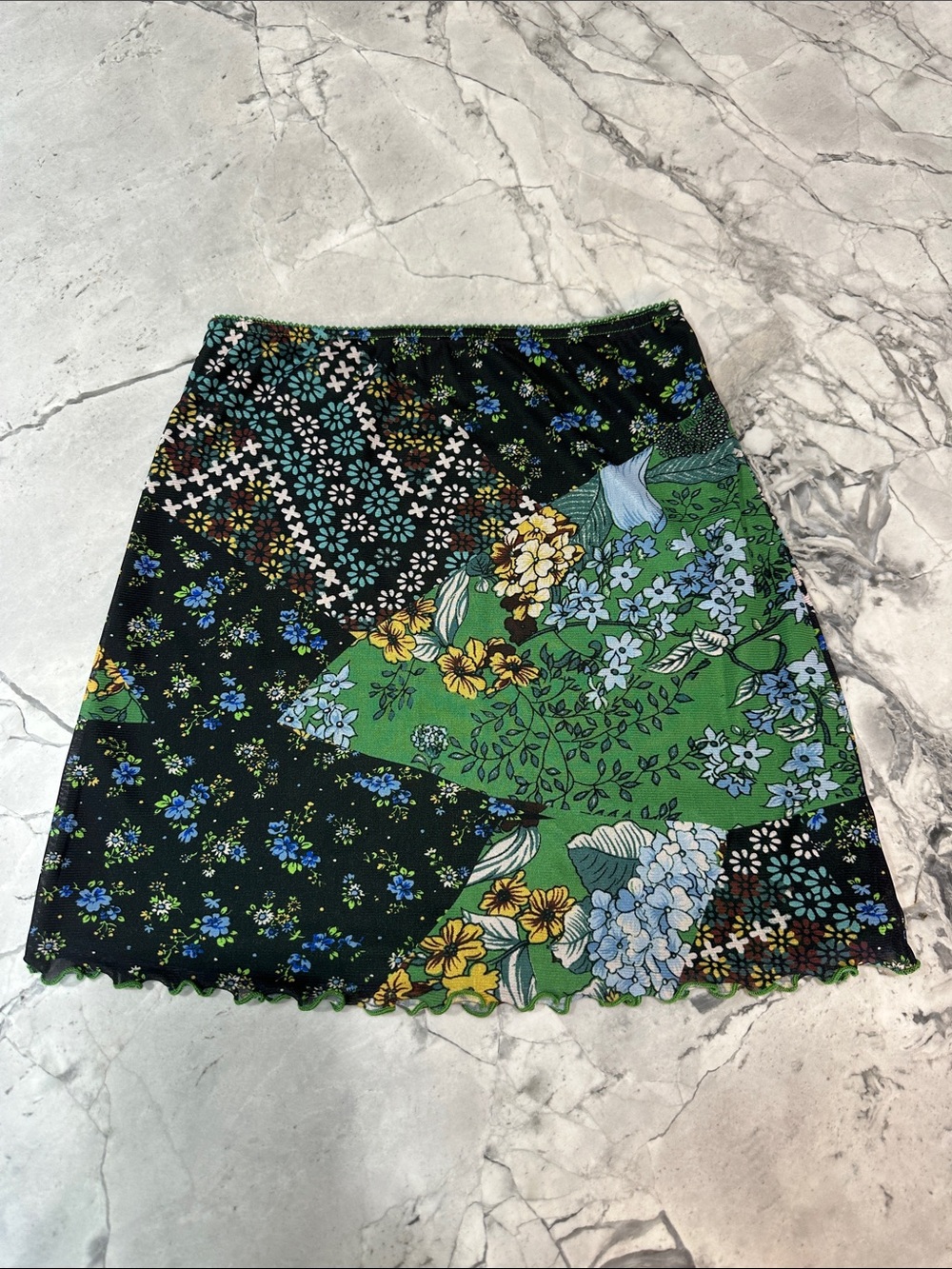 Urban Outfitters Green & Black Floral Patchwork Mini Skirt
